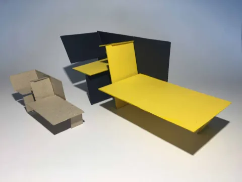 Kartonnen maquettes van meubels